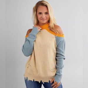 Daytrip Distressed Cold Shoulder Sweater